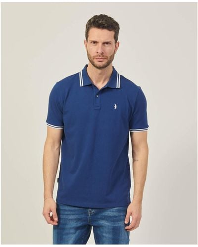Refrigue T-shirt Polo avec boutons et rayures au col - Bleu