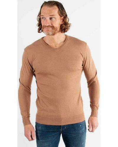 Hollyghost Pull Pull col V camel en touch cashemere unicolore - Bleu