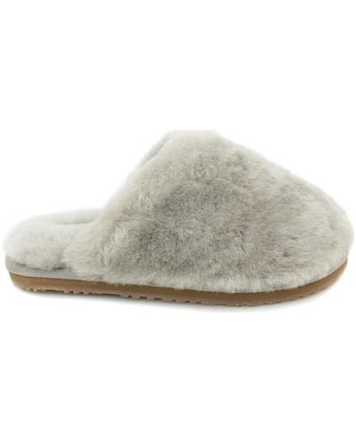 Mou Chaussures Closed Toe Fur Slipper Solid Color Sand - Gris