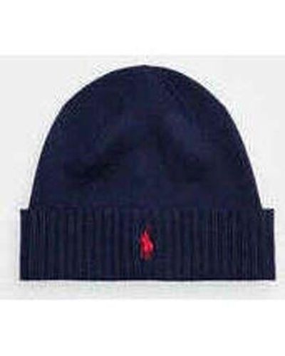 Ralph Lauren Bonnet Bonnets COLD WEATHER HAT marine logo - Bleu
