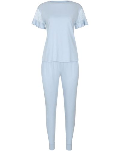 Lisca Pyjamas / Chemises de nuit Pyjama tenue d'intérieur pantalon top manches courtes Smooth - Bleu