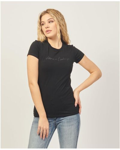 EAX T-shirt - T-shirt coupe slim avec logo pailleté - Noir