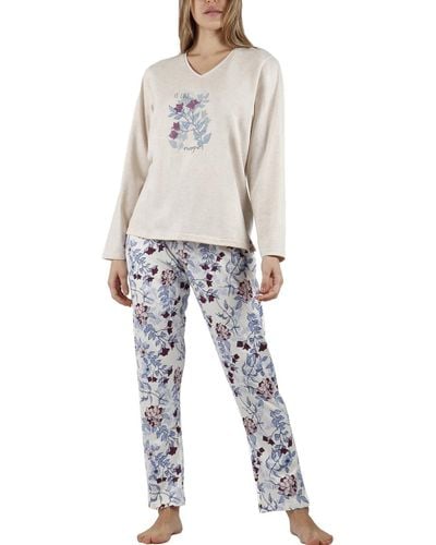 Admas Pyjamas / Chemises de nuit Pyjama tenue d'intérieur pantalon top manches longues It Is - Blanc