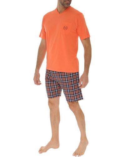 Christian Cane Pyjamas / Chemises de nuit Pyjama court coton carreaux fermée - Orange
