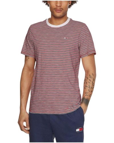 Tommy Hilfiger T-shirt T Shirt raye Tommy Jeans Ref 57334 xnl deep crimson stripe - Violet