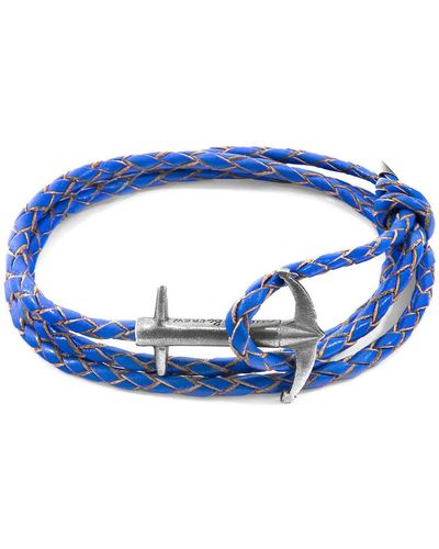 Anchor and Crew Bracelets Bracelet Ancre Admiral Argent Et Cuir Tressé - Bleu