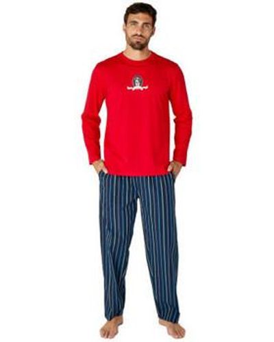 Achile Pyjamas / Chemises de nuit Pyjama long en pur coton DOGGY - Rouge