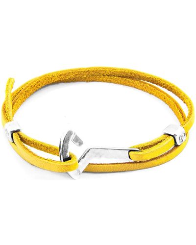 Anchor and Crew Bracelets Bracelet Ancre Flyak Argenté et Cuir Plat - Jaune