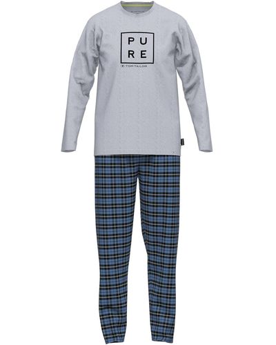 Tom Tailor Pyjamas / Chemises de nuit Pyjama Long coton tartan droit - Bleu