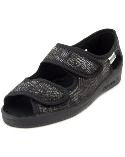 Emanuela Chaussons Chaussures, Sandales Confort, Tissu-667 - Noir