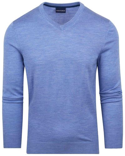 Suitable Sweat-shirt Pull Merino Col V Bleu clair