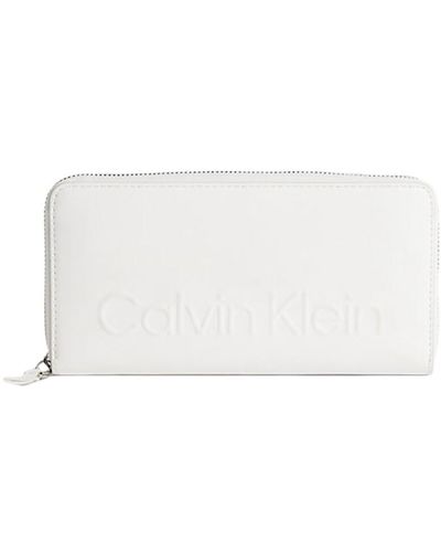 Calvin Klein Portefeuille Zippé logo relief - Blanc