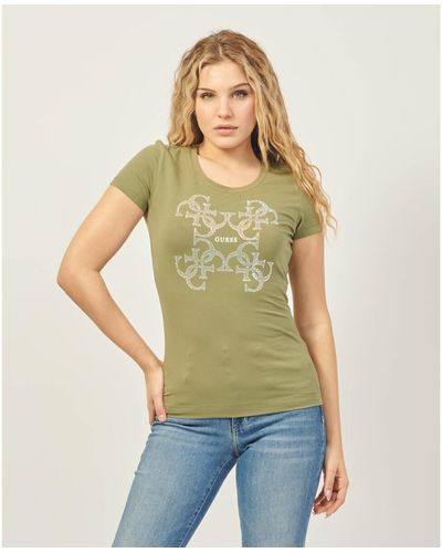 Guess T-shirt T-shirt à col rond avec logo en strass - Vert