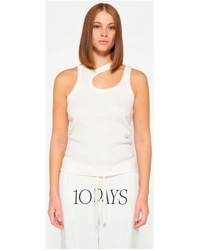 10 Days T-shirt Rib Top Ecru - Blanc