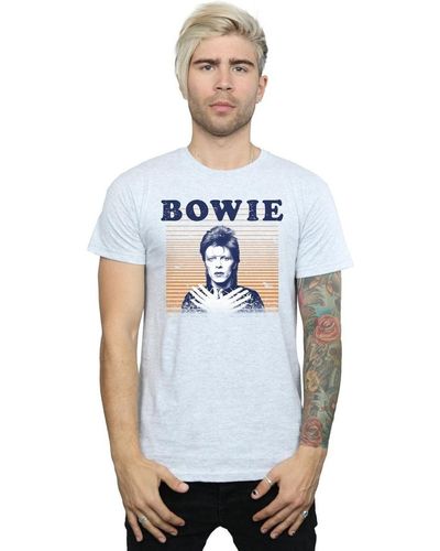 David Bowie T-shirt Orange Stripes - Bleu