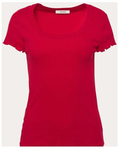 Promod Blouses T-shirt en jersey côtelé - Rouge