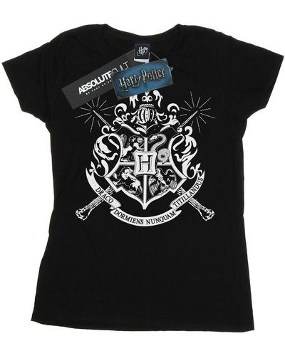 Harry Potter T-shirt Hogwarts Badge Wands - Noir