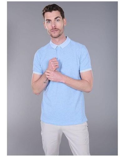 Jerem T-shirt POLO ZIPPÉ DE COTON AVEC CÔTES À RAYURES CONTRASTANTES - Bleu
