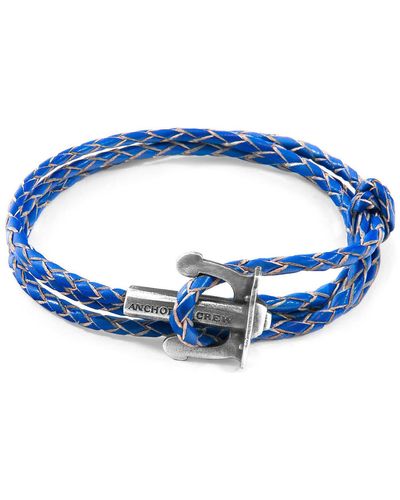 Anchor and Crew Bracelets Bracelet Ancre Union Argent Et Cuir Tressé - Bleu