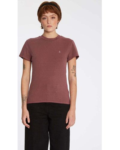 Volcom T-shirt Camiseta Chica Solid Stone emb Tee Burgundy - Rouge