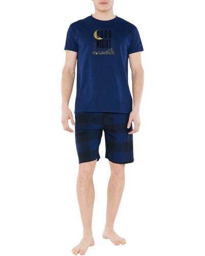 Arthur Pyjamas / Chemises de nuit Pyjama Court coton vichy - Bleu