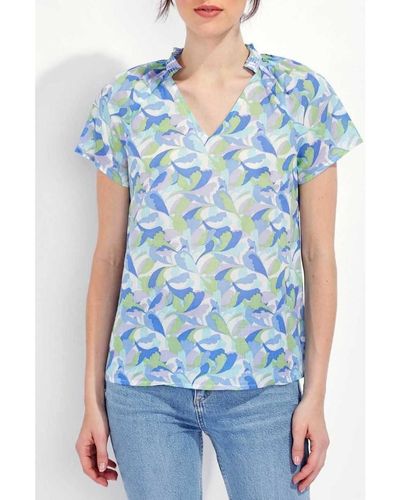 La Fiancee Du Mekong T-shirt Top coton bio imprimé JIRANI - Bleu