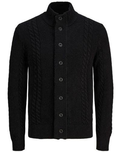 Jack & Jones Pull 12242947 GRID CABLE CARDIGAN-BLACK - Noir