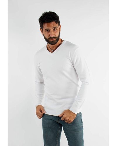 Hollyghost Pull Pull blanc touch cashemere avec col V
