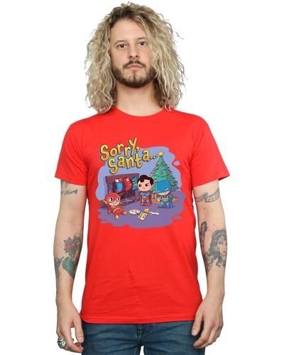 Dc Comics T-shirt Super Friends Sorry Santa - Rouge