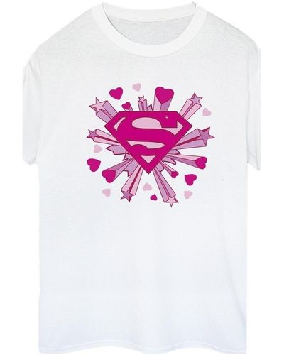 Dc Comics T-shirt Superman Pink Hearts And Stars Logo - Rose