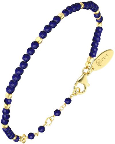 Orusbijoux Bracelets Bracelet Argent Doré Simple Perles Naturelles Lapis - Bleu