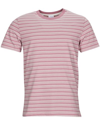 SELECTED SLHANDY STRIPE SS O-NECK TEE W T-shirt - Rose