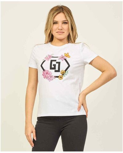GAUDI T-shirt T-shirt avec fleurs et strass - Blanc