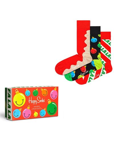 Happy Socks Chaussettes Time for Holiday 3-Pack Gift Box - Rouge