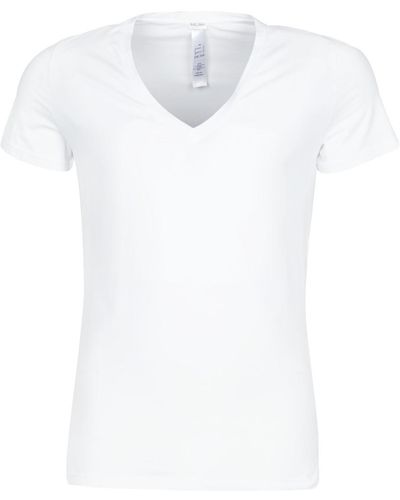 Hom T-shirt SUPREME COTTON TSHIRT COL V PROFOND - Blanc