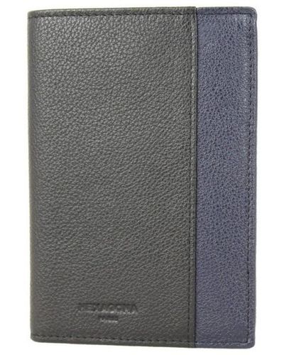 Hexagona Sacoche Portefeuille cuir RFID 2 volets - Noir / Bleu - Gris