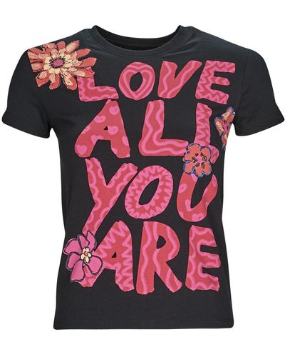 Desigual T-shirt TS_LOVE ALL YOU ARE - Rose