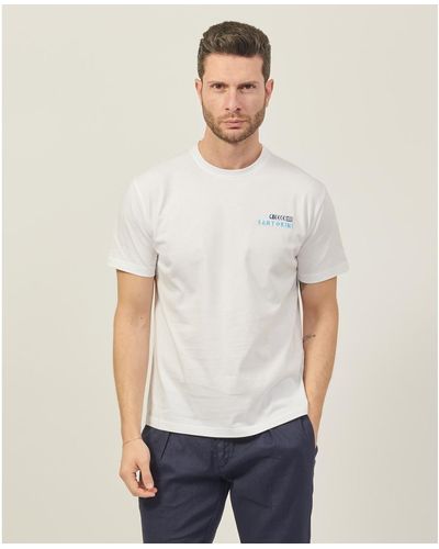 Move Officine Del Cappello T-shirt T-shirt avec empiècement imprimé Santorini - Blanc