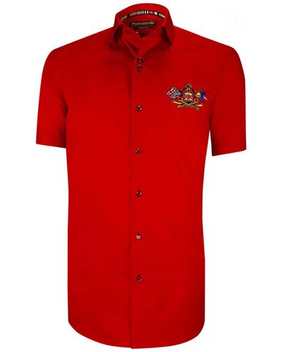 Emporio Balzani Chemise chemisette brodee coupe cintree exclusivo rouge