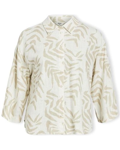 Object Blouses Emira Shirt L/S - Sandshell/Natural - Blanc