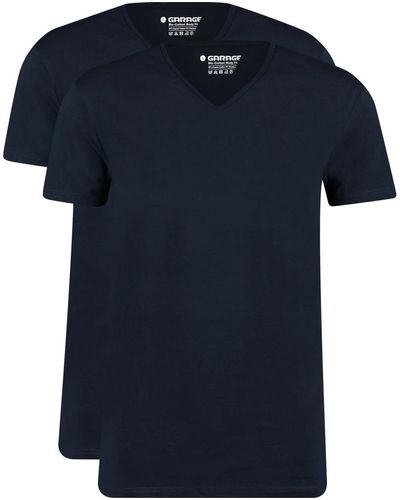 Garage T-shirt T-Shirts Basiques Lot de 2 Col-V Bio Bleu Foncé