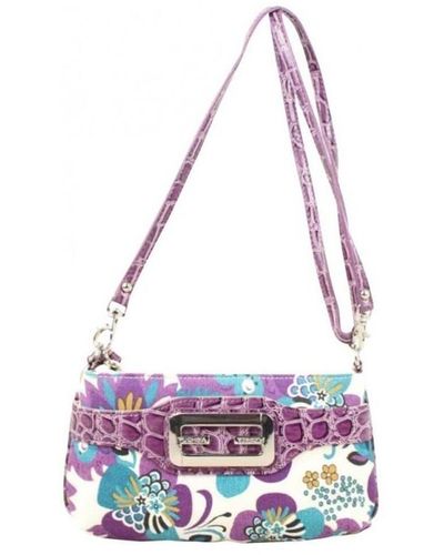 Fuchsia Sac Bandouliere Mini sac pochette - Toile motif fleurs - Violet - Blanc