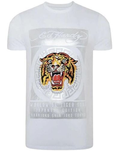 Ed Hardy T-shirt Tile-roar t-shirt - Blanc