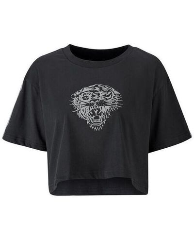 Ed Hardy T-shirt Tiger glow crop top black - Noir