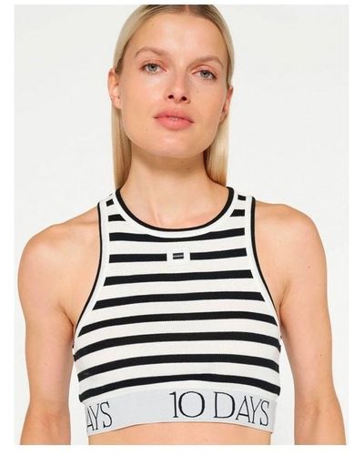 10 Days T-shirt Top Rib Stripe Ecru Black - Blanc