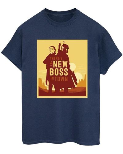 Disney T-shirt The Book Of Boba Fett New Boss Sun Silhouette - Bleu