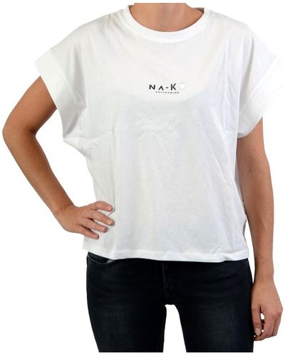 NA-KD T-shirt NAKD Logo Cropped Boxy - Blanc