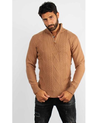 Hollyghost Pull Pull en maille avec col zip camel - Marron