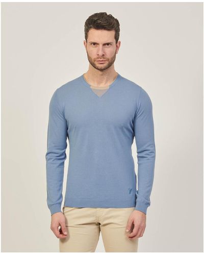 Yes-Zee Pull Chemise manches longues en coton - Bleu