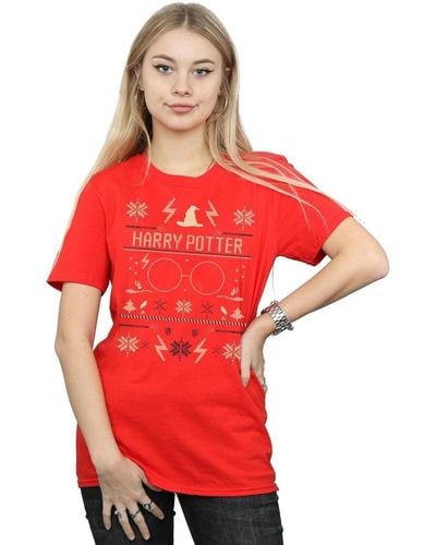 Harry Potter T-shirt Christmas Pattern - Rouge